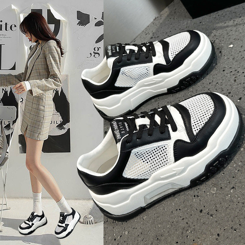 2025 Thick-soled air cushion mesh panda shoes Popularan station popular spring and summer trendy fashion casual leather color matching sports shoes