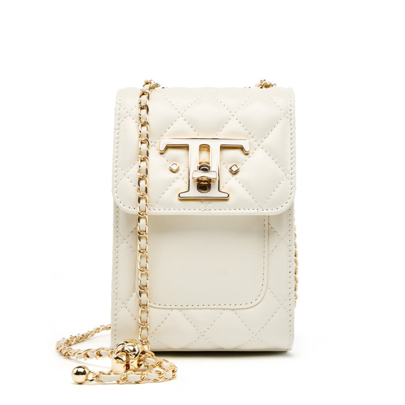 2025 Leather chain women's bag popular new autumn first-layer cowhide mobile phone bag shoulder messenger bag mini bag