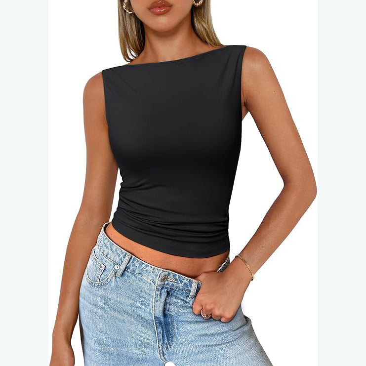 qgtao dti outfits Women's Pullover Sleeveless Hot Girl Outer Wear Square Collar Vest Women's Inner Wear Dopamine Top