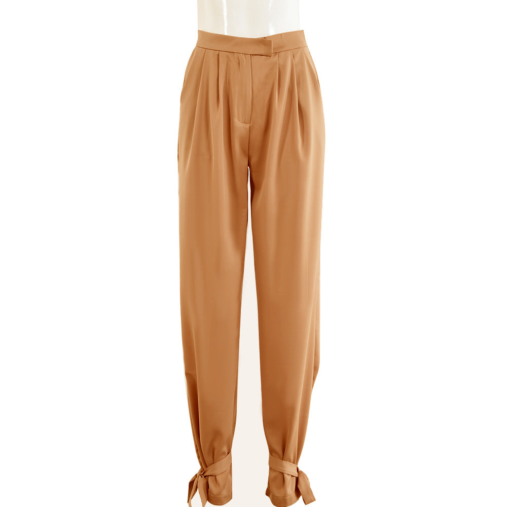 2025 New women's clothing spring and summer new sexy Spice Girls solid color trousers high waist straps small feet trousers