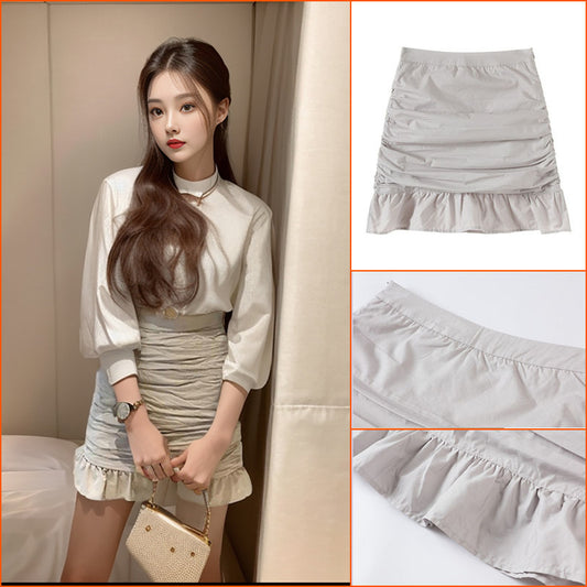 High-waisted fishtail skirt for women's summer new high-waisted thin lotus leaf edge a-word pleated hip-wrapped skirt for children's summer