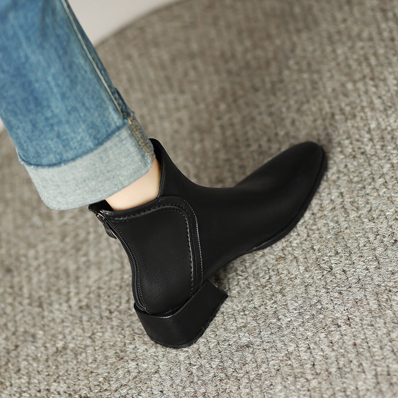2025 Retro brown pointed thick heel short boots women's popular new spring and autumn single boots British style medium heel Chelsea boots