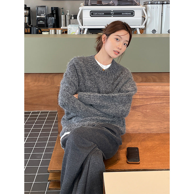 qgtao outfit inspo Alpaca Velvet Soft Glutinous Sweater 2024 Winter New Korean Style Minimalist Long Sleeve Sweater M9253
