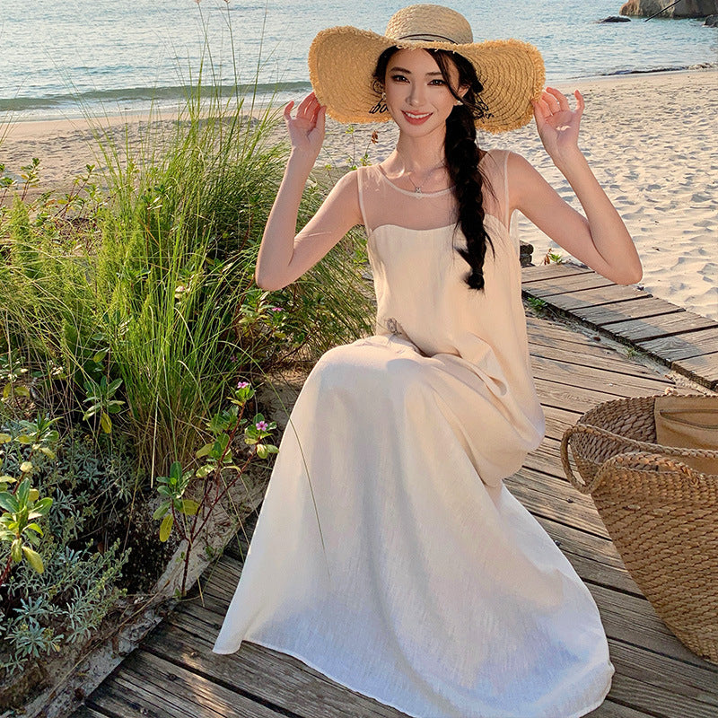 2025 suspender dress casual vacation style sexy backless loose and thin sleeveless vest tube top temperament long dress