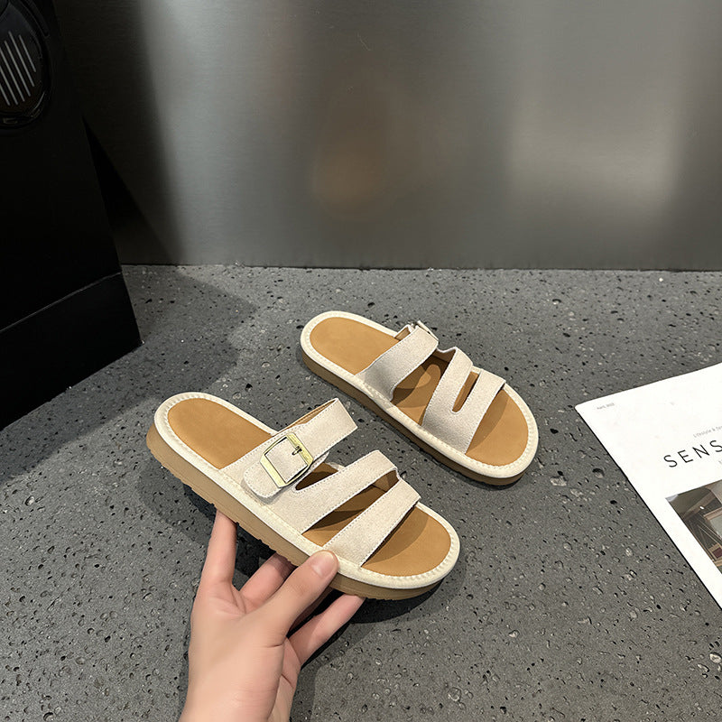 2025 popular summer new women's Boken flat-bottomed versatile outer wear cool slippers retro Boken beach one-word women's shoes