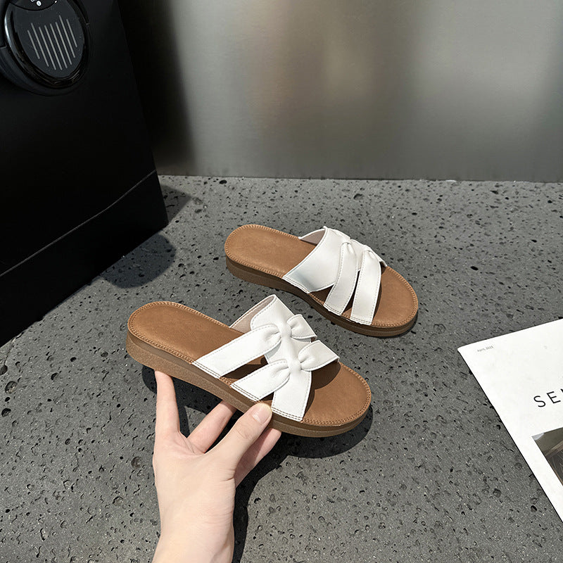 2025 popular slippers women's summer new one-word slippers casual retro comfortable soft-soled flat sandals women's outer wear