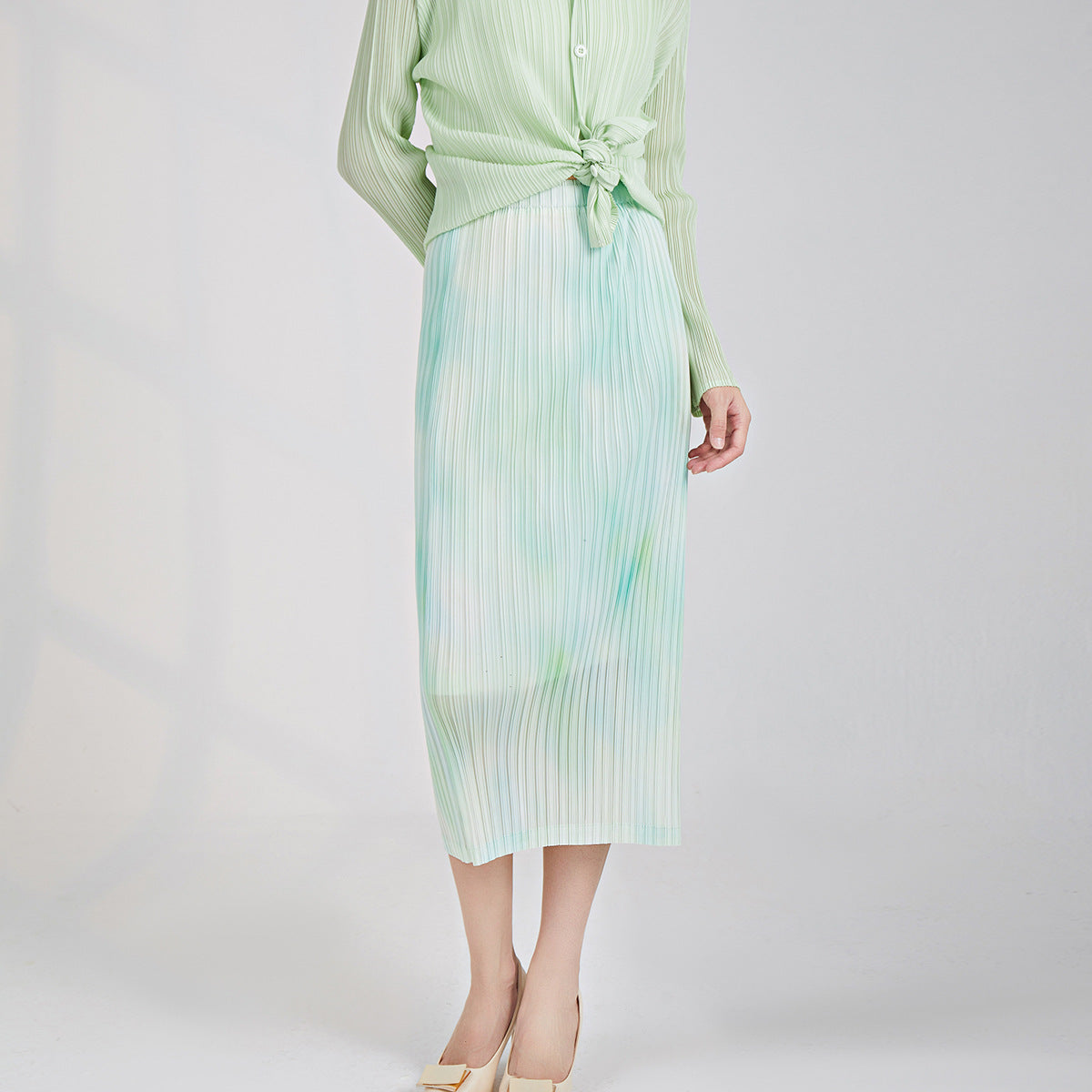 Gradual change skirt high-end double-layer lining elastic waist medium and long temperament versatile one-step hip skirt