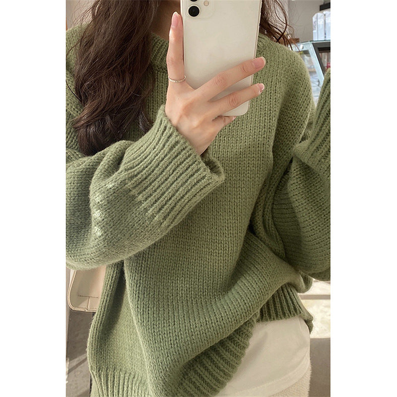 qgtao fall fits round Neck Long Sleeve Pullover New Autumn and Winter Japanese Style Lazy Retro High-Grade Coat Top for Women