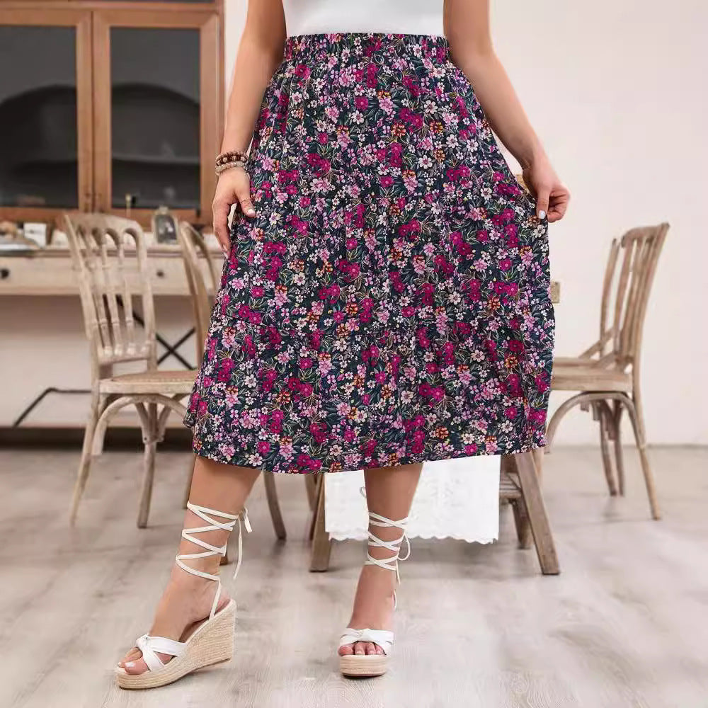 qgtao teacher outfits 2024 Spring and Summer Women's Clothing New Fashion Printed Floral High Waist plus Size Dress Women
