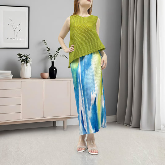 Hot Sale Suit High-end Women's Clothing Fashion Temperament Commuter Versatile Split Hip Wrap Skirt Sleeveless T-Shirt Two-piece Set