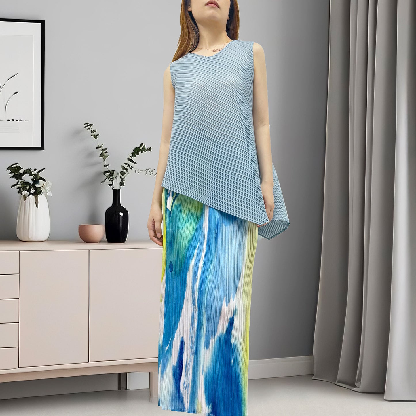 2025 summer women's clothing set age-reducing light luxury high-end irregular sleeveless T-shirt skirt two-piece set