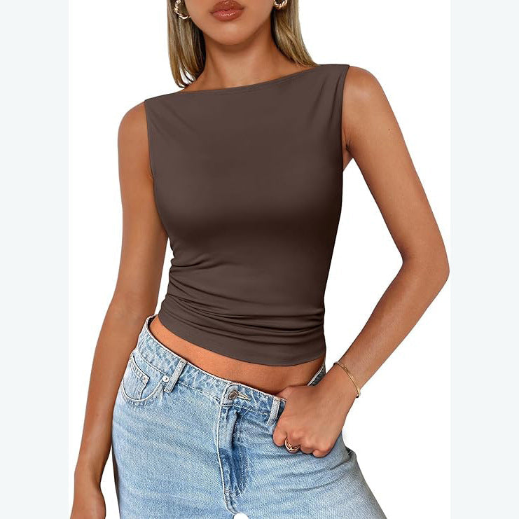 qgtao dti outfits Women's Pullover Sleeveless Hot Girl Outer Wear Square Collar Vest Women's Inner Wear Dopamine Top