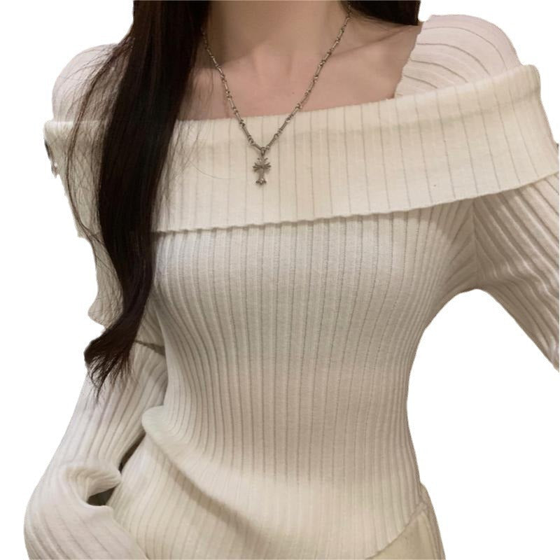 qgtao 2000s fashion 2024 Spring Long-Sleeved off-Shoulder Sweater Top Women's Irregular Slim-Fit Short Split Bottoming Sweater