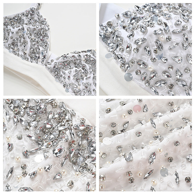 Bead vest suspender women's summer pure desire short neck spice girl top high waist skirt suit women's L5011