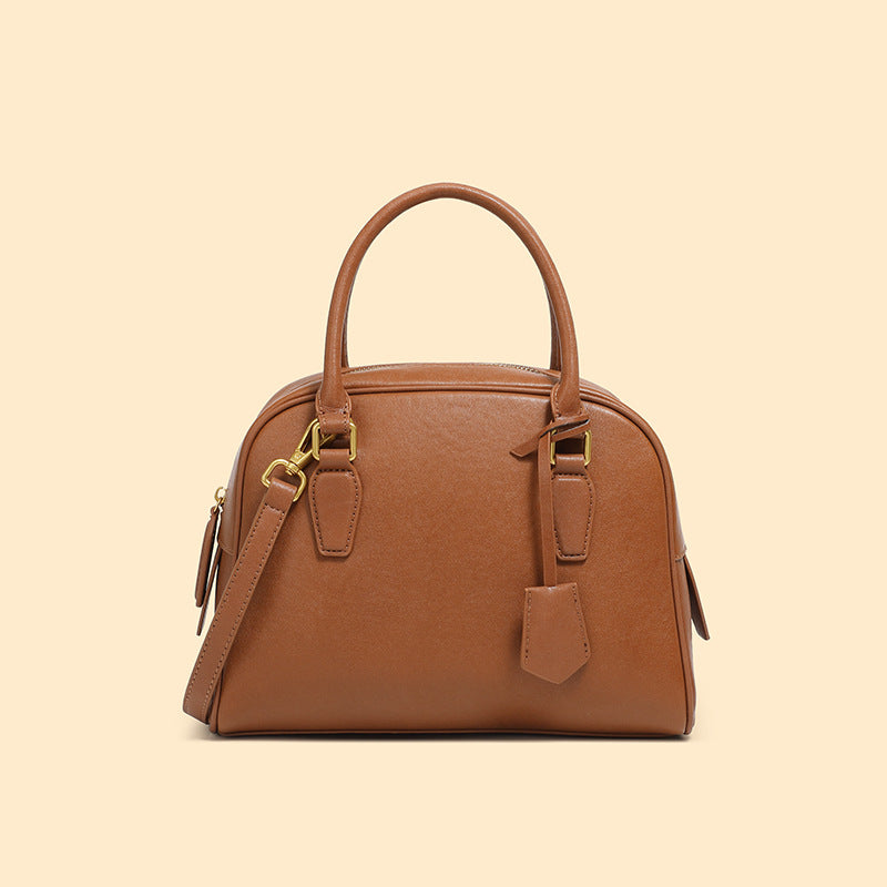 2025 The first layer of cowhide versatile women's bag popular new Boston pillow bag shoulder messenger bag