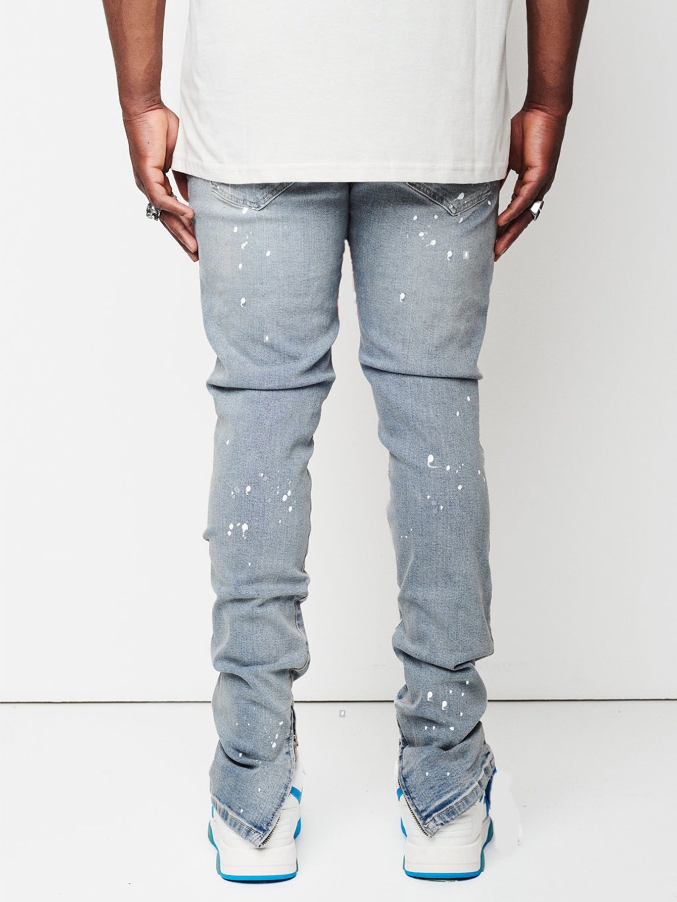 2025 Wish 2025 new men's slim-fitting ripped pants new men's paint jeans factory direct sales