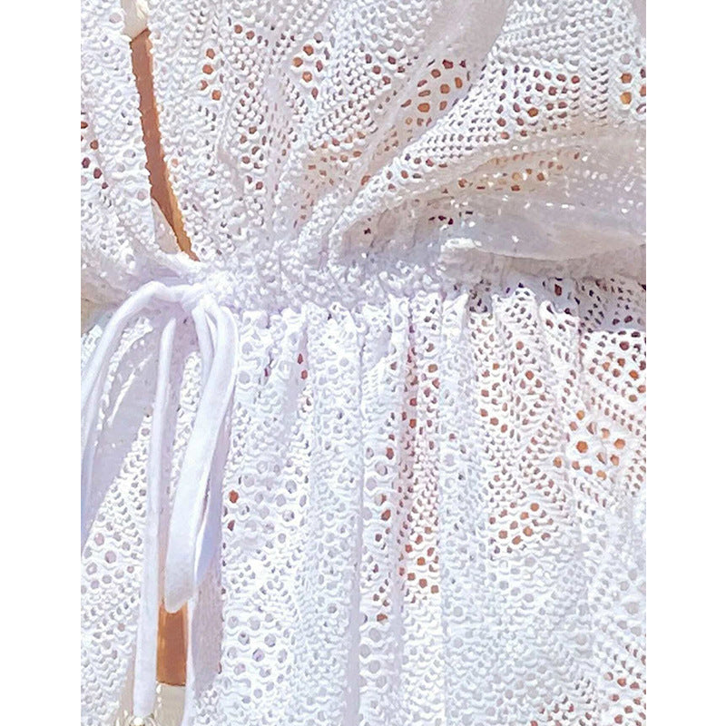 2025 summer new beach skirt women's solid color sexy lace water-soluble beach bikini swimsuit blouse sunscreen clothing
