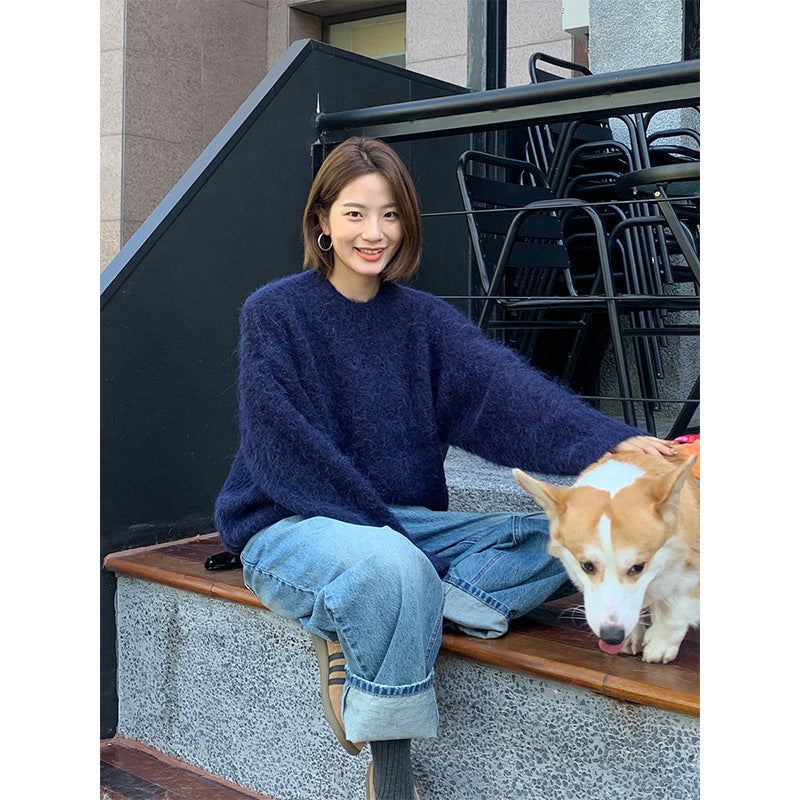 qgtao outfit inspo Alpaca Velvet Soft Glutinous Sweater 2024 Winter New Korean Style Minimalist Long Sleeve Sweater M9253