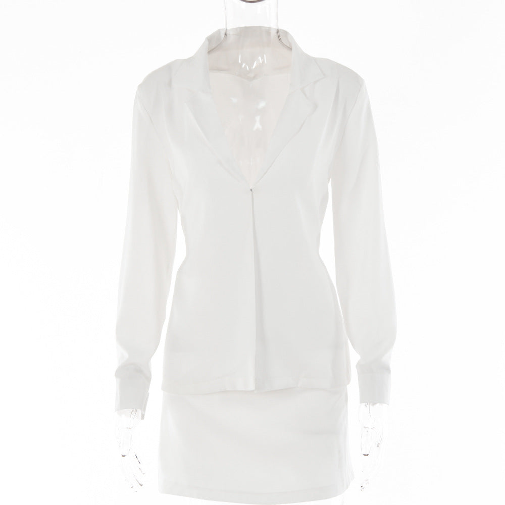 2025 hot-selling women's clothing summer new solid color suit sexy OL light and mature Spice Girl cardigan button-up top high waist skirt