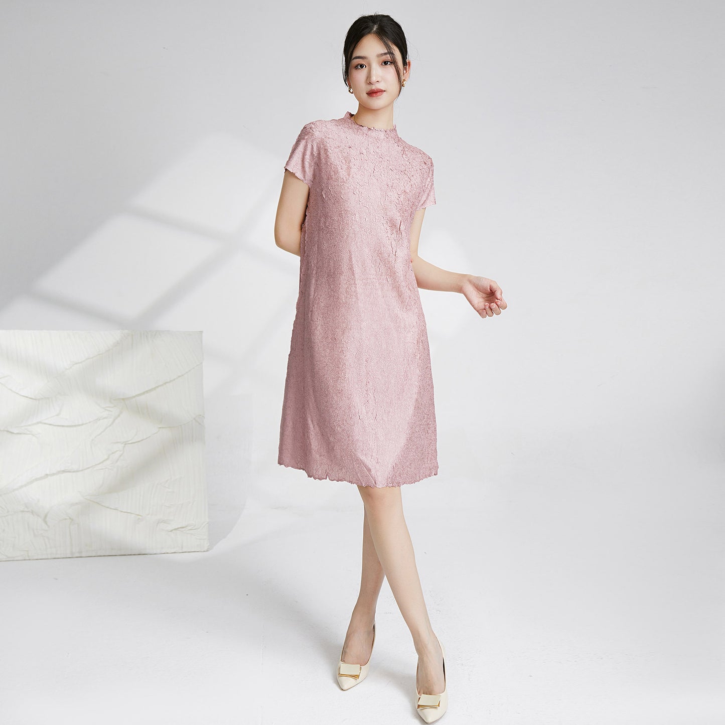 Factory direct sales dress women's loose casual short-sleeved medium and long flat pleated simple versatile pleated skirt