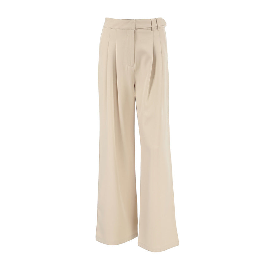 2025 Spring and Summer Russian Casual Khaki Versatile Loose High Waist Wide Pants Retro Fashion Commuter Pocket Suit Pants Women
