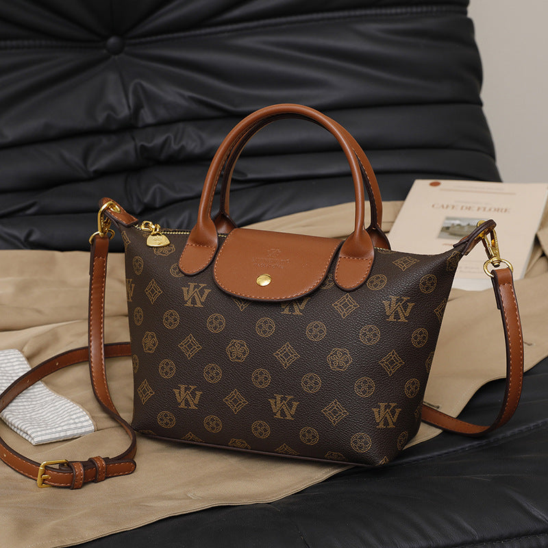 2025 Crossbody bag classic New Longxiang bag retro printed soft leather bag fashion contrasting color commuter handbag women