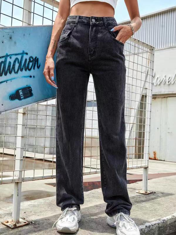 2025 Cross-border 2021 new women's pants ins British style retro brown high-waisted elastic slightly pulled jeans women's jeans