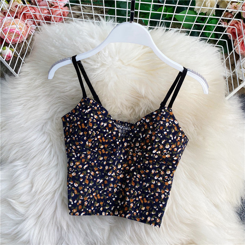 qgtao outfit inspo Small Floral V-neck Short Sexy Tube Top off-the-Shoulder Slim Inner Strap Sleeveless Wrapped Chest Vest Outer Top for Women