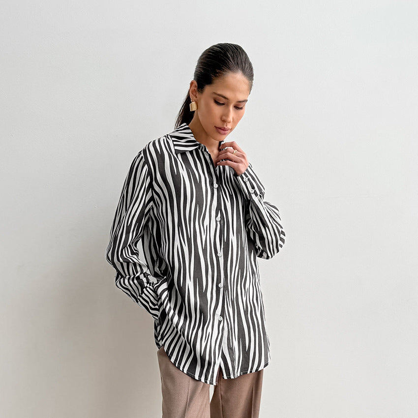 2025 Spring and summer lazy wind printing fashion new New niche casual women's shirt loose casual top women