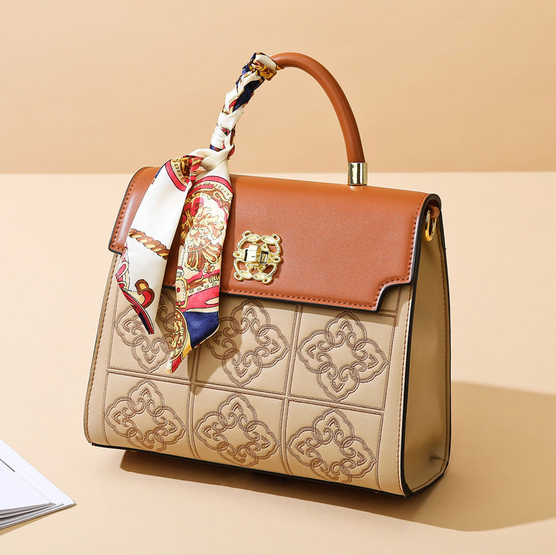 2025 Handbag National Style Embroidery Texture Women's Bag Large Capacity Fashion Contrast Color Shoulder Bag Casual Temperament Bag Can Be Crossbody