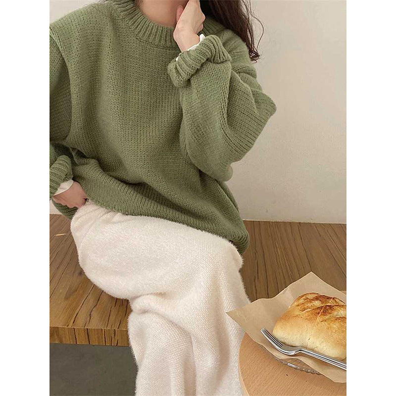 qgtao fall fits round Neck Long Sleeve Pullover New Autumn and Winter Japanese Style Lazy Retro High-Grade Coat Top for Women