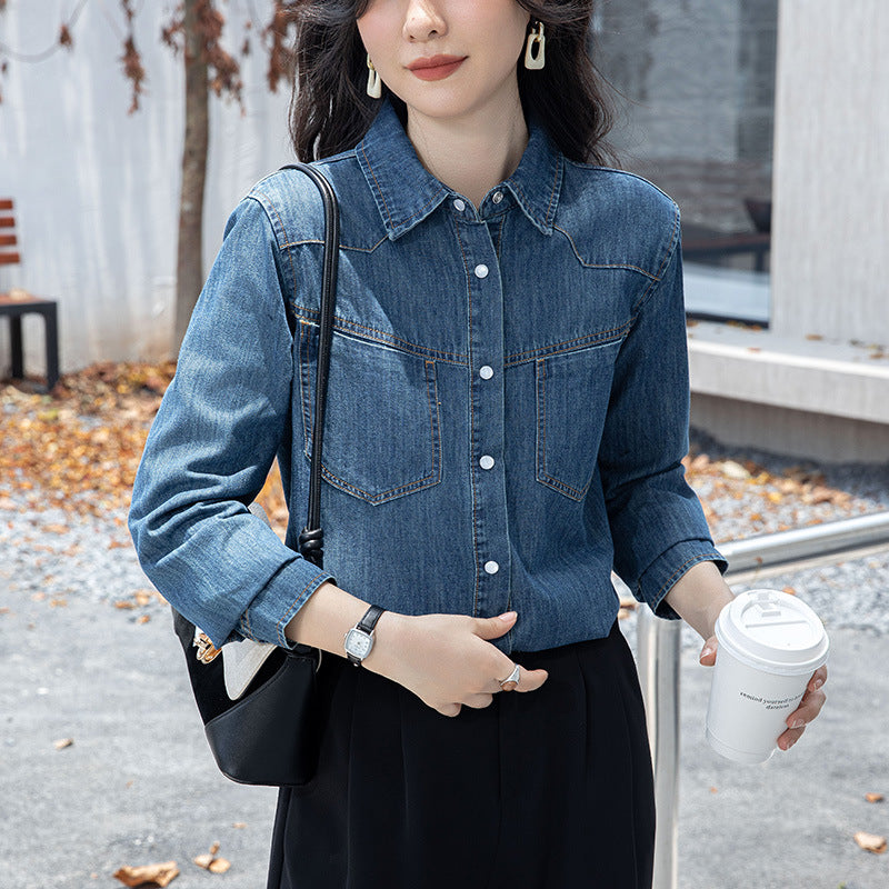 Real shot "stacked wear more fashionable" environmentally friendly washing water,  blogger retro denim shirt women's jacket 2025 spring wear