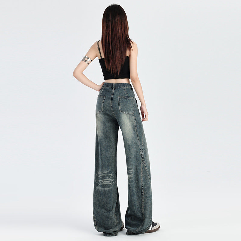 2025 Nostalgic straight jeans women's spring and autumn popular new high waist retro loose spice girl small wide-leg pants