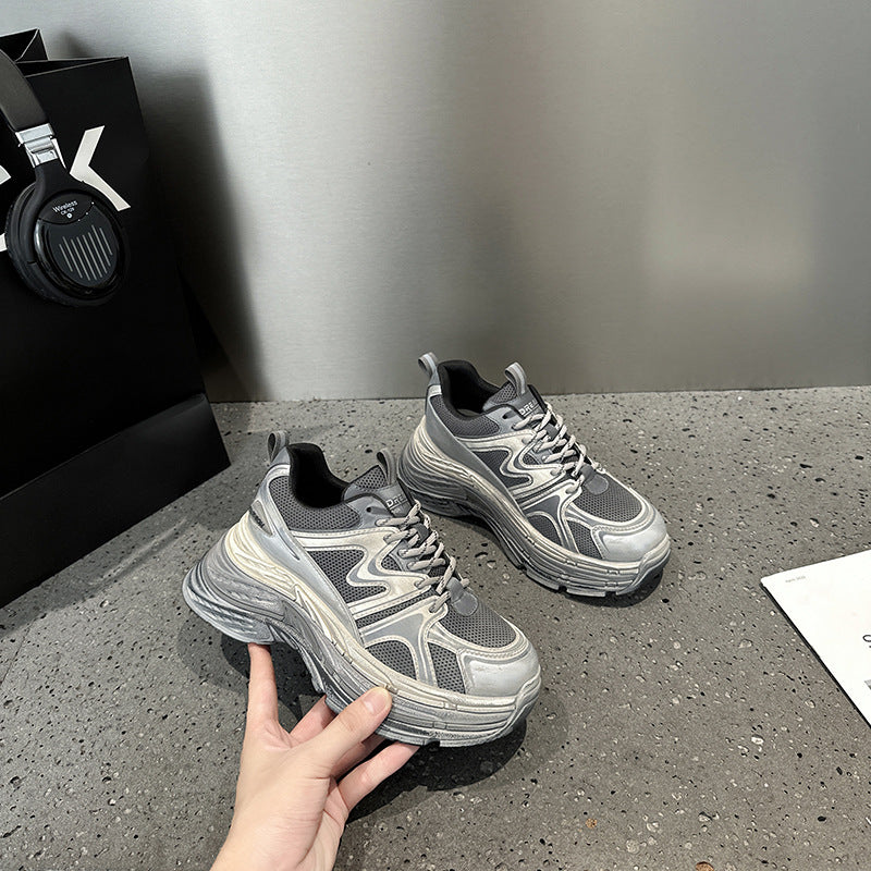2025 Leather platform dad shoes women's popular autumn new Korean version breathable and versatile, light and non-slip casual sports shoes tide