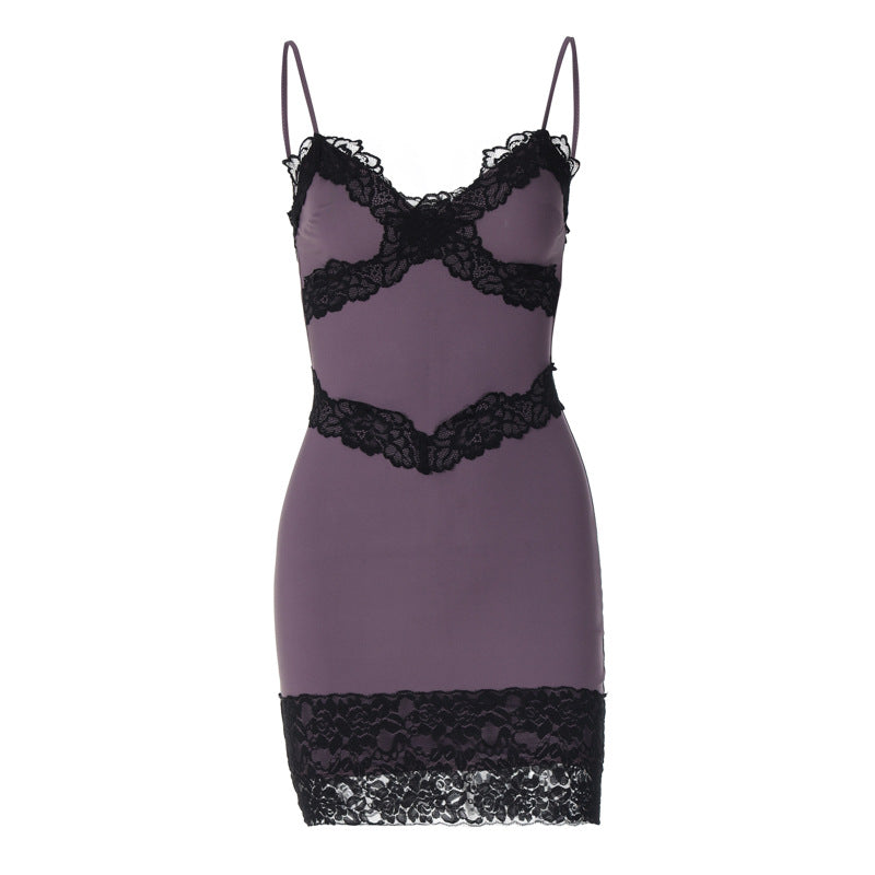 qgtao 2000s fashion Women's Clothing 2024 Spring and Summer New Sexy Hot Girl Low-Cut Lace Slim Slimming Sling Sheath Dress Women
