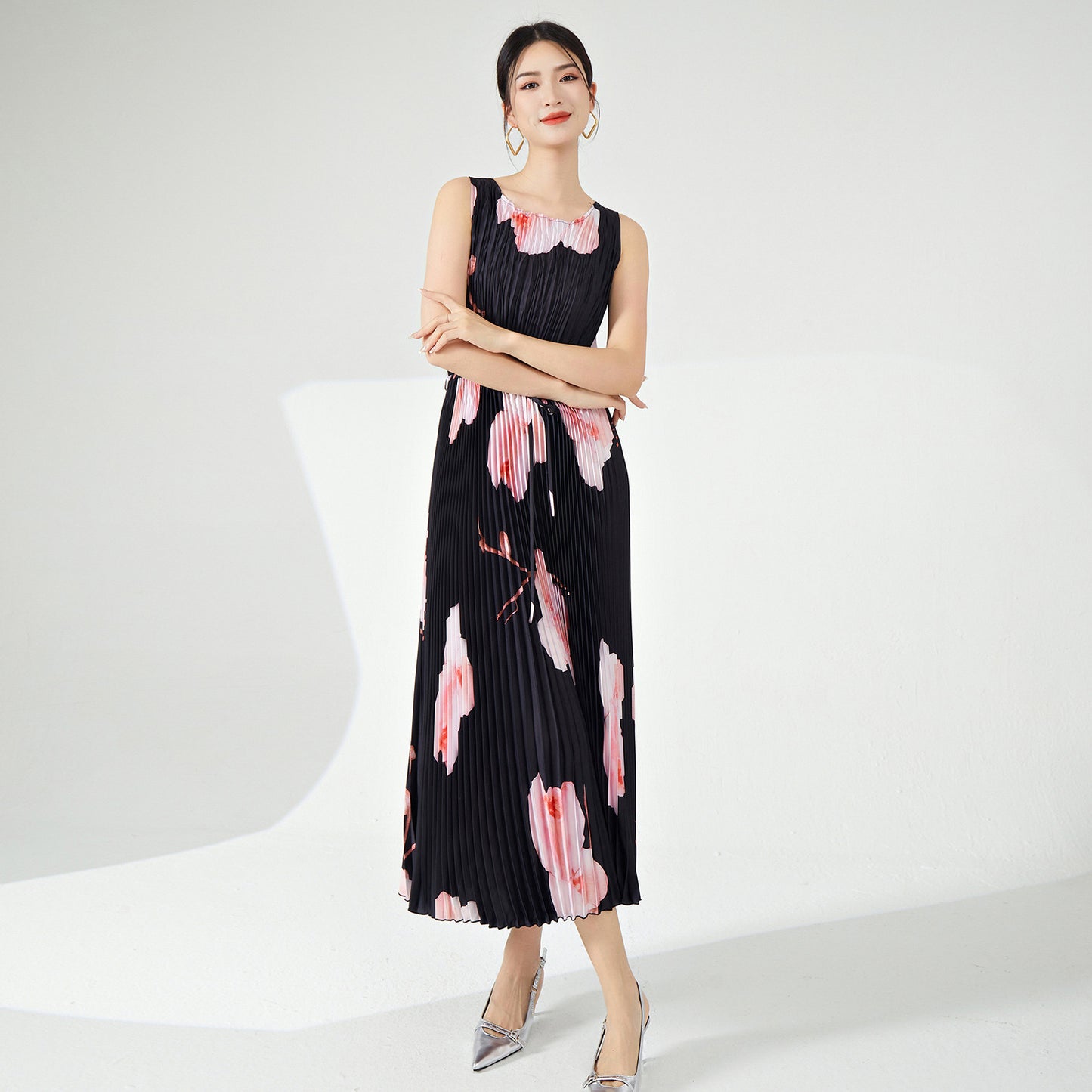 dress women's summer hot sale new vest skirt fashion printing lace-up thin temperament medium and long dress