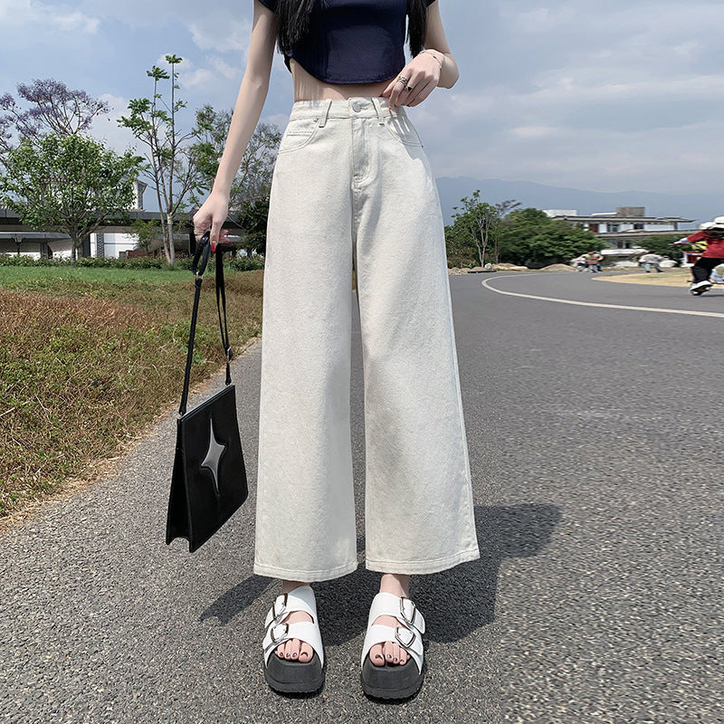 2025 Sand white jeans women's new high-waisted and thin loose-legged small nine-point banana pants in the summer of popular