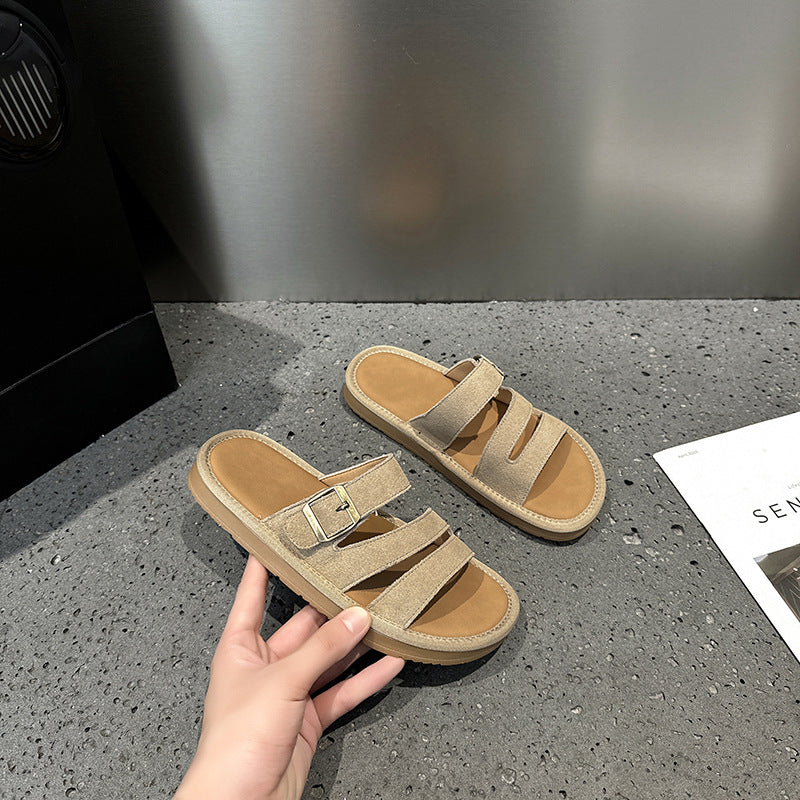 2025 popular summer new women's Boken flat-bottomed versatile outer wear cool slippers retro Boken beach one-word women's shoes