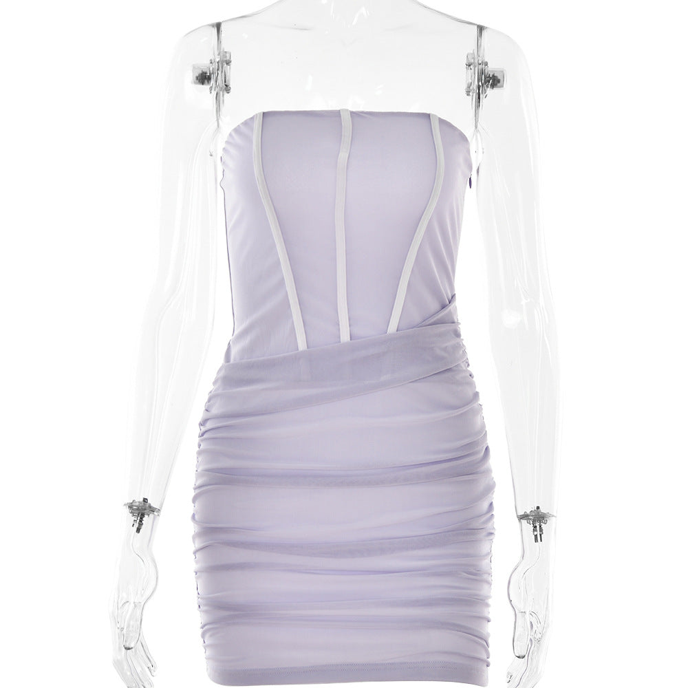 2025 wishes New women's tube top one-word collar dress fashionable and sexy nightclub style backless hip skirt