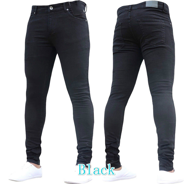 2025 2021 Popularan Station Slim and Skinny Elastic Denim Men's Pants 2025 Cross-border Autumn Black Skinny Pants Men's