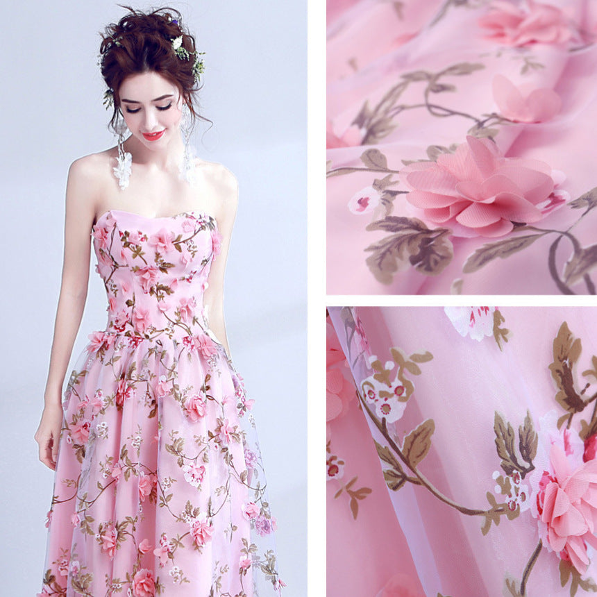 2025Evening dress women spring and summer new bean pink tube top bride wedding banquet annual meeting evening dress factory supply