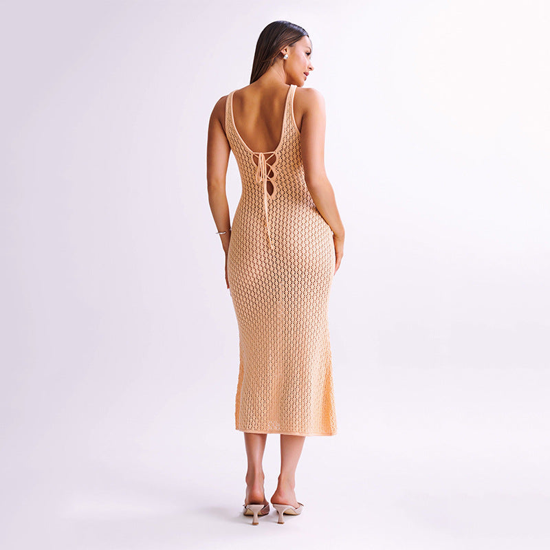 2025 Popular, popular summer new beach skirt women solid color sexy knitted beach bikini swimsuit blouse sunscreen clothing