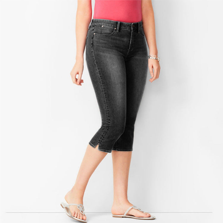 2025 Cross-border sales wish 2025 women's 7-point jeans slim and thin denim 7-point pants women's pants