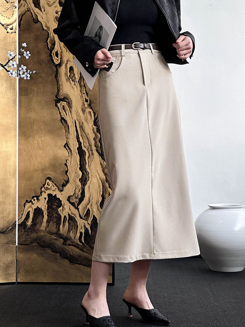 2025 popular autumn denim skirt new Korean loose high waist thin solid color A-shaped skirt 63039