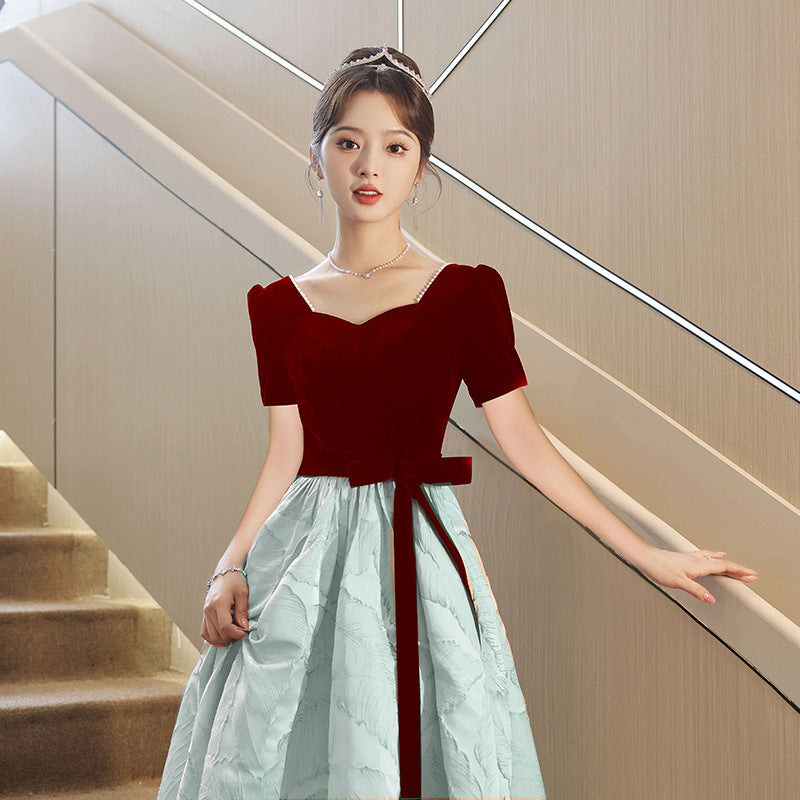 2025Toast Bride New Wedding Banquet Temperament Red Engagement Toast Evening Dress Dress