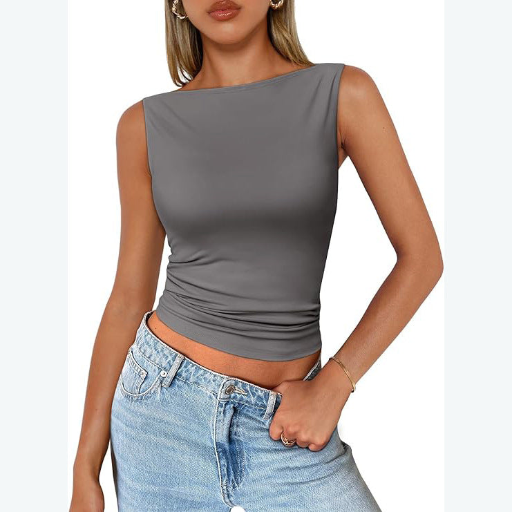 qgtao dti outfits Women's Pullover Sleeveless Hot Girl Outer Wear Square Collar Vest Women's Inner Wear Dopamine Top
