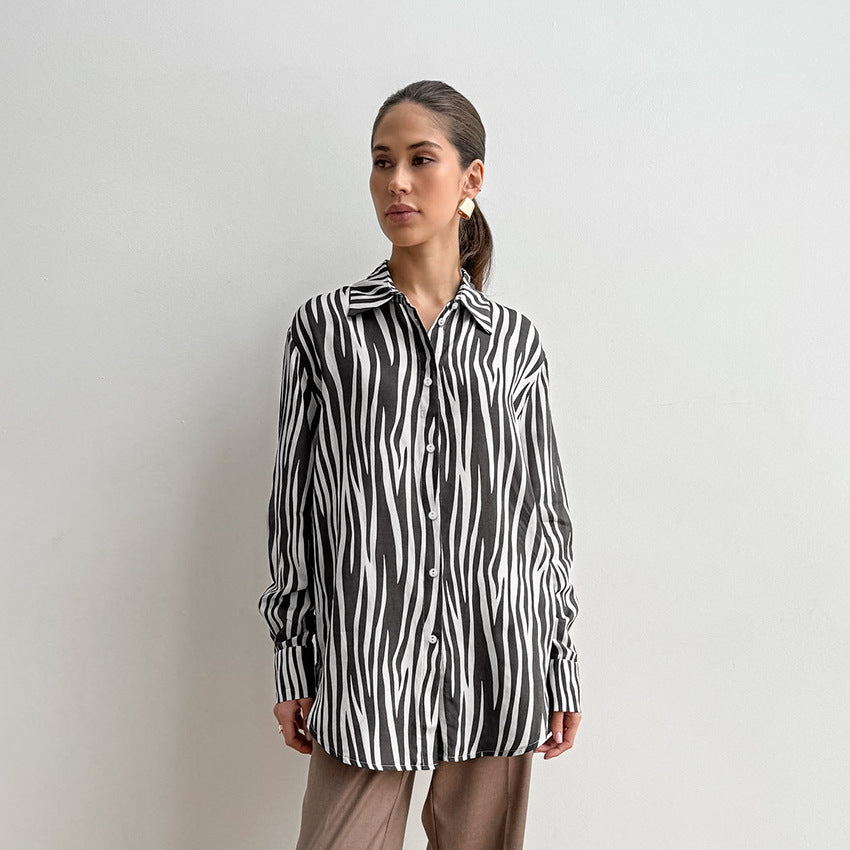 2025 Spring and summer lazy wind printing fashion new New niche casual women's shirt loose casual top women