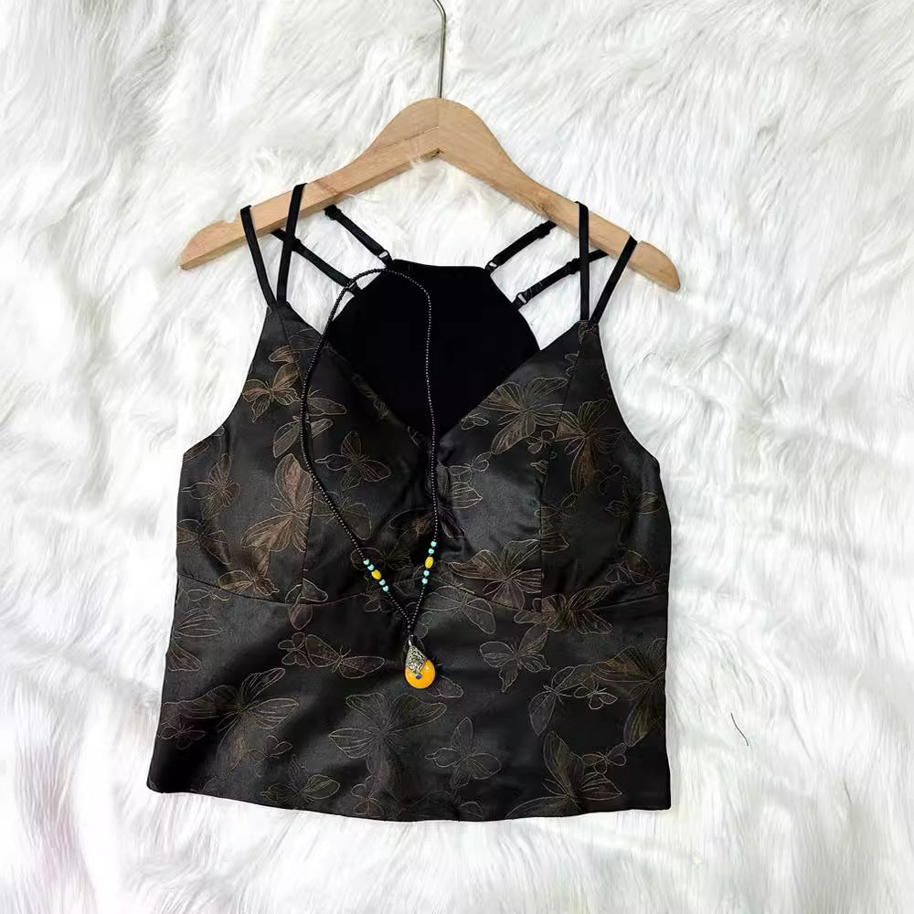 qgtao outfit inspo 2024 Summer New Silk Jacquard Bra One-Piece Beauty Back Top This Year Popular National Style Vest Small Sling Women