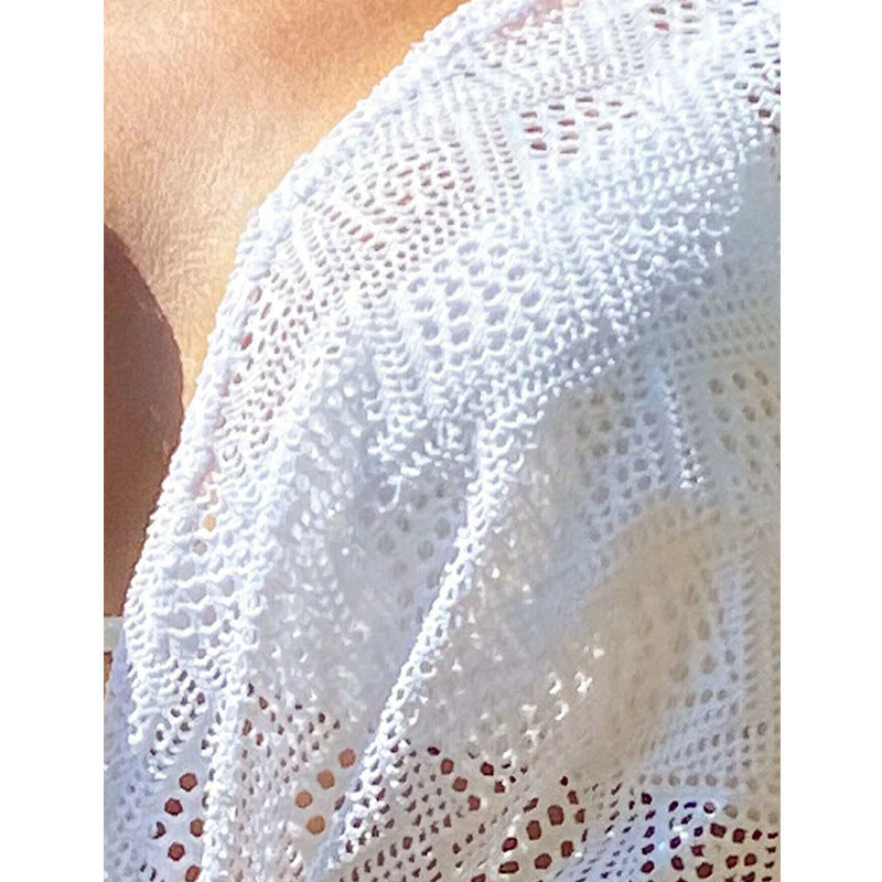 2025 summer new beach skirt women's solid color sexy lace water-soluble beach bikini swimsuit blouse sunscreen clothing