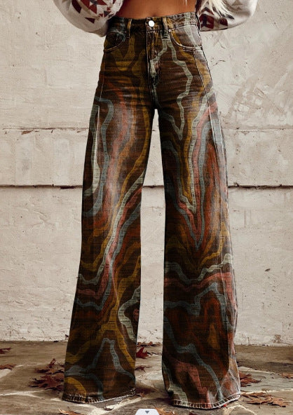 qgtao pants Rainbow Women's Wide-Leg Pants New Thermal Transfer plus Size Flared Pants Women's Trousers
